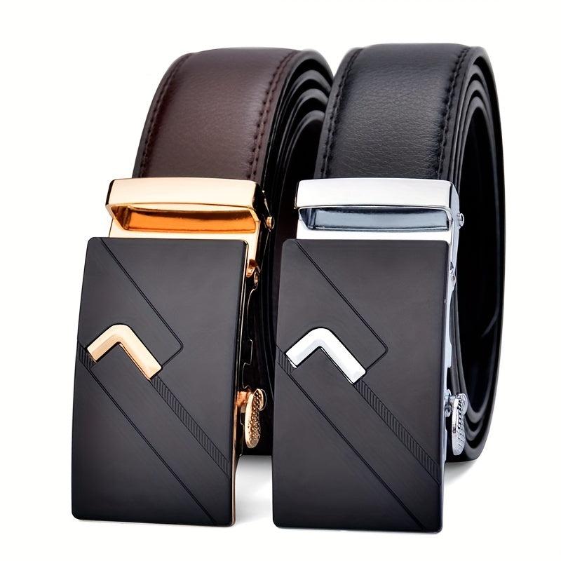 Men's Leather Belt Automatic Buckle Business Suit Waist Strap