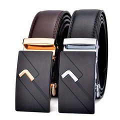 Men's Leather Belt Automatic Buckle Business Suit Waist Strap
