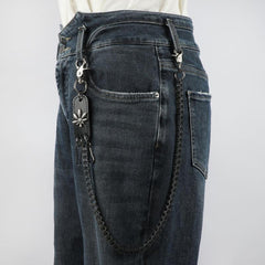 Men's Retro Metal Leaf Leather Card Plaid Waist Chain Pants Chain