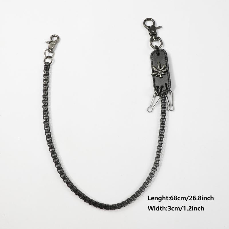 Men's Retro Metal Leaf Leather Card Plaid Waist Chain Pants Chain