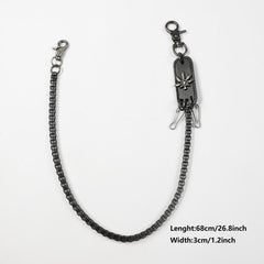 Men's Retro Metal Leaf Leather Card Plaid Waist Chain Pants Chain