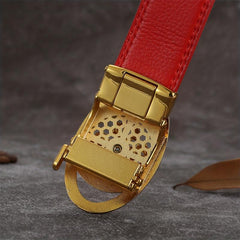 Men's Lucky Red Belt with Alloy Buckle