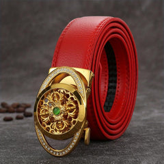 Men's Lucky Red Belt with Alloy Buckle