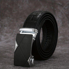Men's Crocodile Pattern Automatic Buckle PU Leather Belt