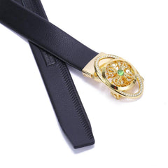 Men's Large Size Leather Belt with Automatic Buckle for Jeans