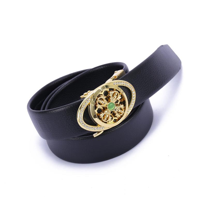 Men's Large Size Leather Belt with Automatic Buckle for Jeans