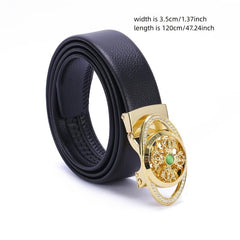 Men's Large Size Leather Belt with Automatic Buckle for Jeans