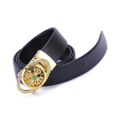 Men's Large Size Leather Belt with Automatic Buckle for Jeans