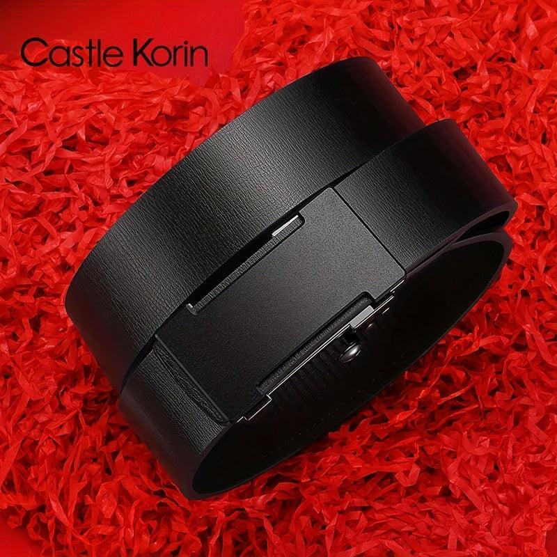 Men's Leather Automatic Buckle Business Belt Length 47.24in Width 3.12in