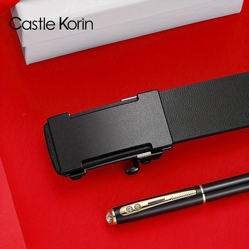 Men's Leather Automatic Buckle Business Belt Length 47.24in Width 3.12in