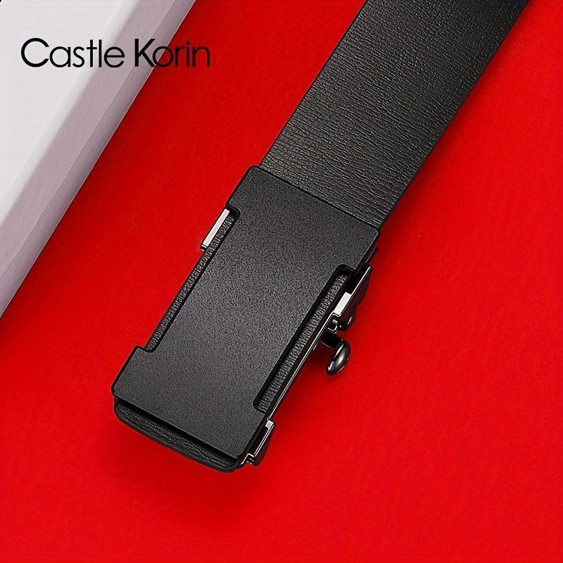 Men's Leather Automatic Buckle Business Belt Length 47.24in Width 3.12in