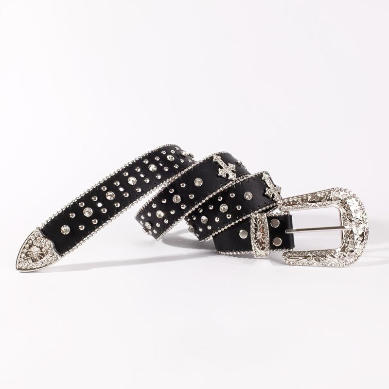 Men's Rhinestone Belt Cross Western Cowboy Cowgirl Jewelry Leather Belt