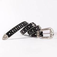 Men's Rhinestone Belt Cross Western Cowboy Cowgirl Jewelry Leather Belt