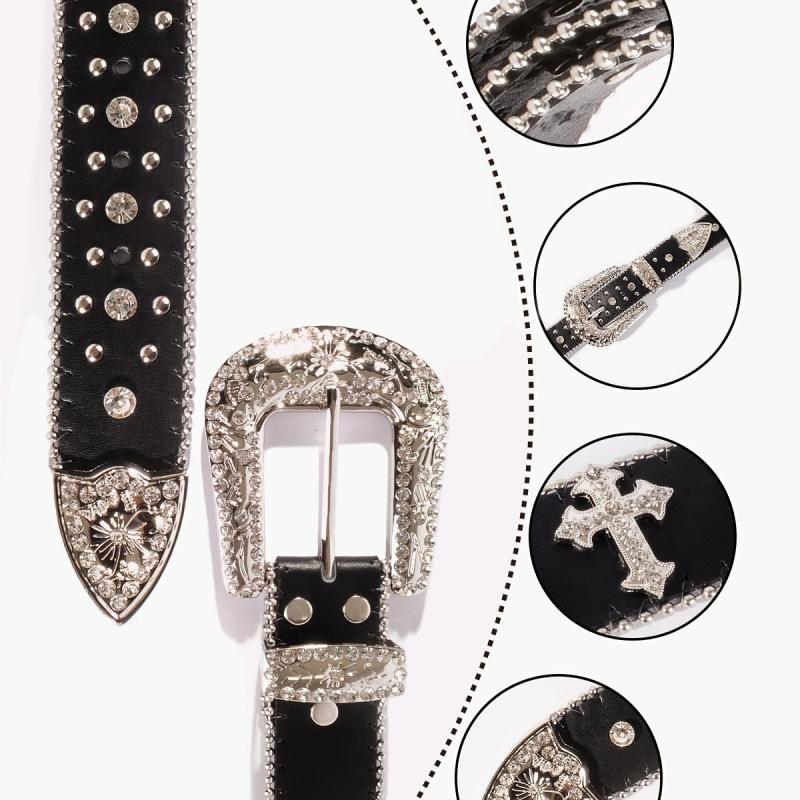 Men's Rhinestone Belt Cross Western Cowboy Cowgirl Jewelry Leather Belt