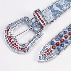 Punk Rock Wide Leather Belt with Rhinestone Inlay