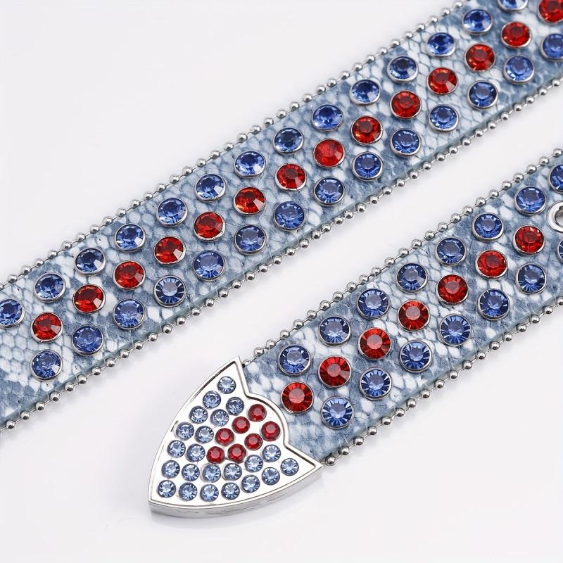 Punk Rock Wide Leather Belt with Rhinestone Inlay