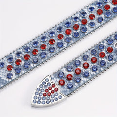 Punk Rock Wide Leather Belt with Rhinestone Inlay