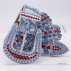 Punk Rock Wide Leather Belt with Rhinestone Inlay