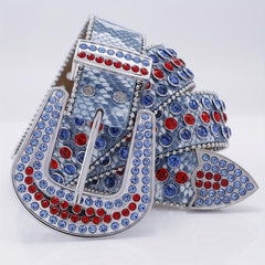 Punk Rock Wide Leather Belt with Rhinestone Inlay