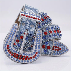 Punk Rock Wide Leather Belt with Rhinestone Inlay
