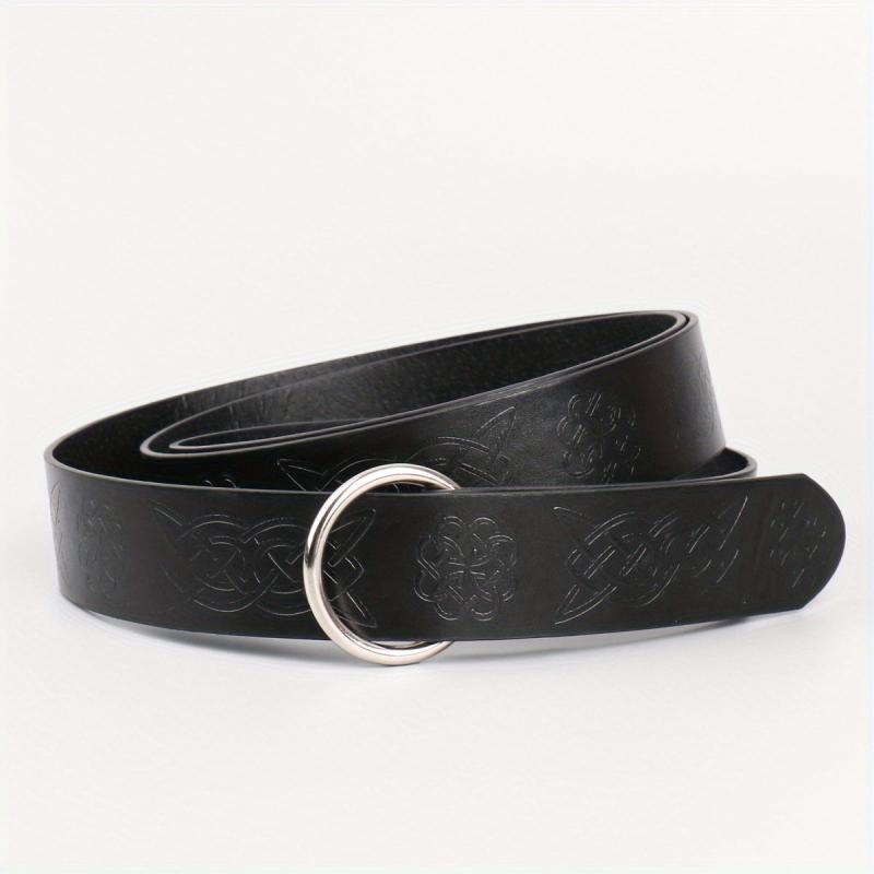 Medieval Knight Cosplay Belt Embossed PU Leather O Ring Viking Renaissance
