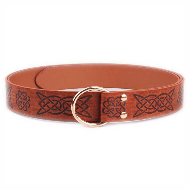 Medieval Knight Cosplay Belt Embossed PU Leather O Ring Viking Renaissance