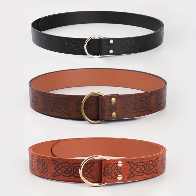 Medieval Knight Cosplay Belt Embossed PU Leather O Ring Viking Renaissance