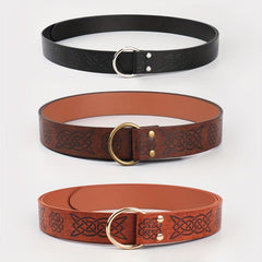 Medieval Knight Cosplay Belt Embossed PU Leather O Ring Viking Renaissance