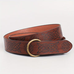 Medieval Knight Cosplay Belt Embossed PU Leather O Ring Viking Renaissance