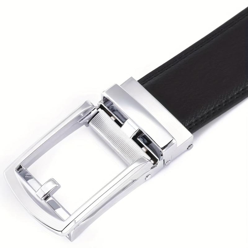 Men's Leather Belt Ratchet Buckle Business Suit Waist Strap High Belt
