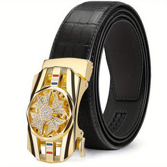 Crocodile Pattern Leather Auto Buckle Belt For Men