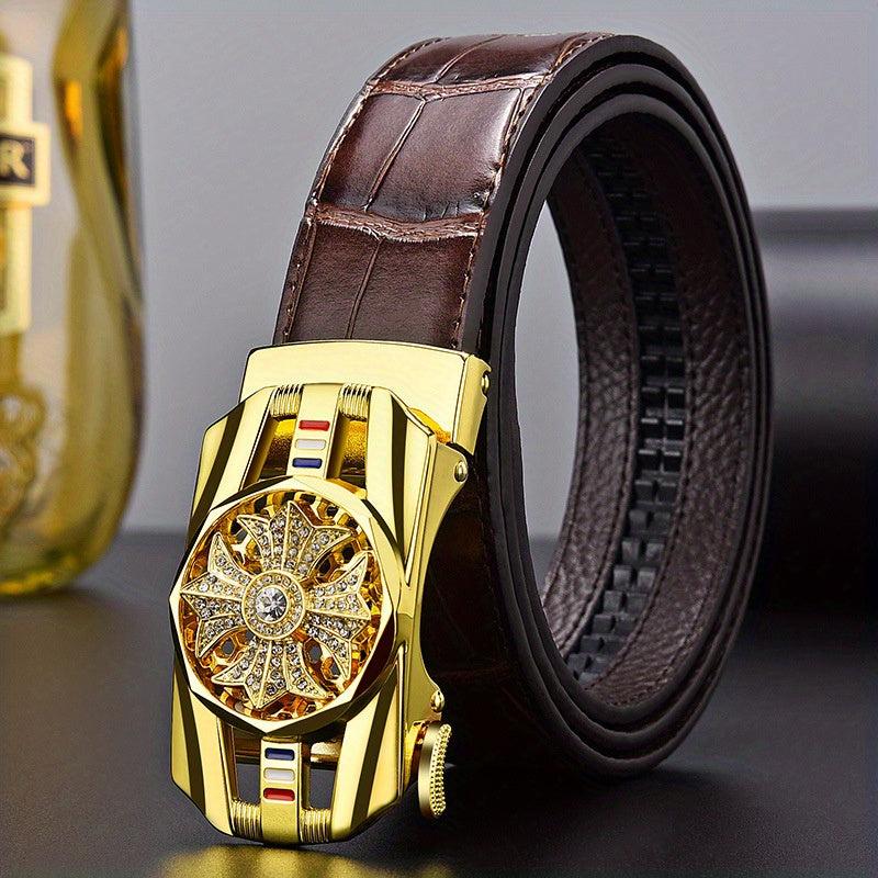 Crocodile Pattern Leather Auto Buckle Belt For Men
