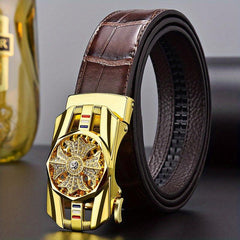 Crocodile Pattern Leather Auto Buckle Belt For Men