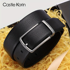 Men's High Leather Belt First Layer Cowhide Alloy Buckle - 37in Wide