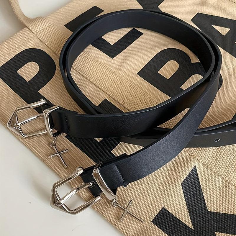 Men's Leather Belt with Cross Decoration for Jeans