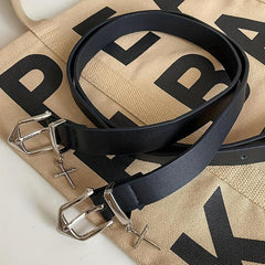 Men's Leather Belt with Cross Decoration for Jeans