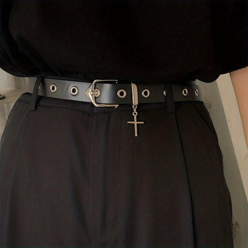 Men's Leather Belt with Cross Decoration for Jeans