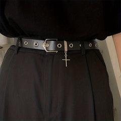 Men's Leather Belt with Cross Decoration for Jeans