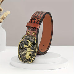Embossed Leather Waistband Retro Casual Belt For Men