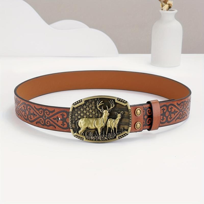 Embossed Leather Waistband Retro Casual Belt For Men