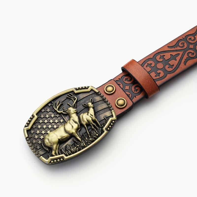 Embossed Leather Waistband Retro Casual Belt For Men