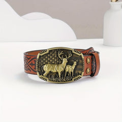 Embossed Leather Waistband Retro Casual Belt For Men
