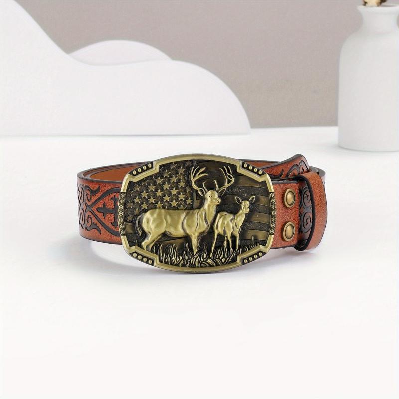 Embossed Leather Waistband Retro Casual Belt For Men
