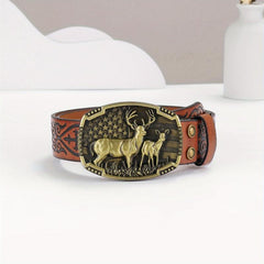 Embossed Leather Waistband Retro Casual Belt For Men