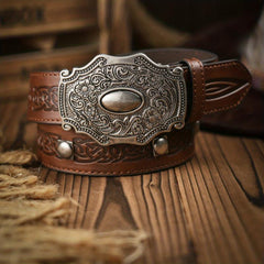 Vintage Pattern Buckle PU Leather Belt for Men