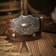 Vintage Pattern Buckle PU Leather Belt for Men