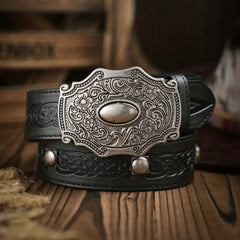 Vintage Pattern Buckle PU Leather Belt for Men