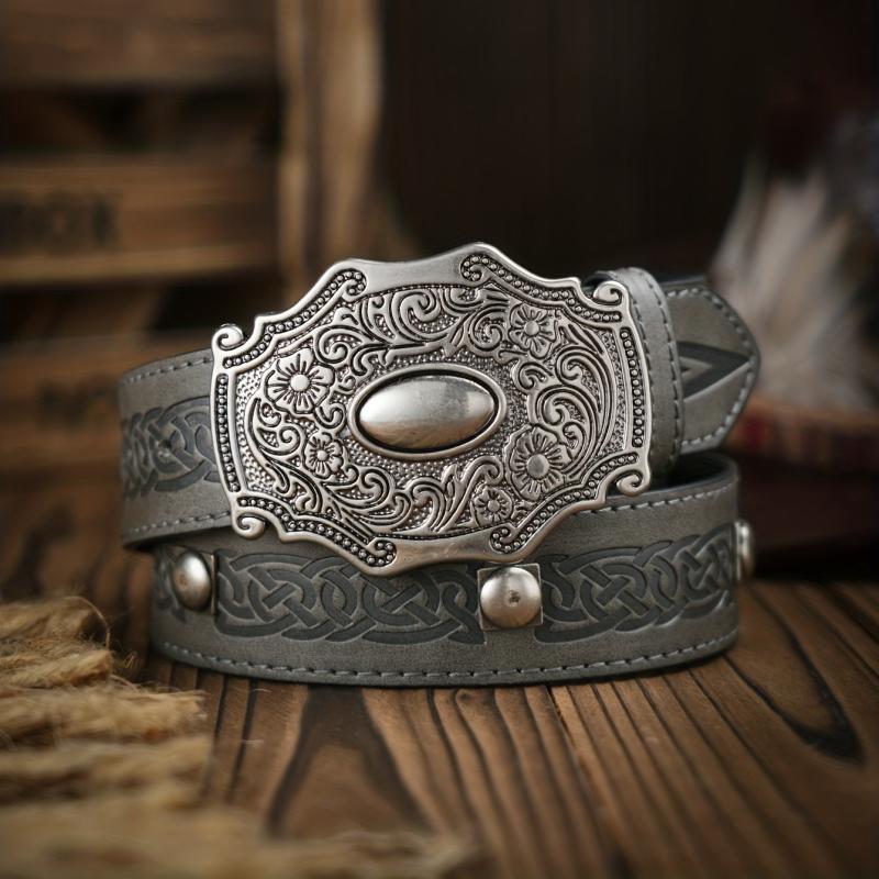 Vintage Pattern Buckle PU Leather Belt for Men