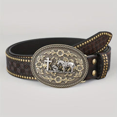 Dark Brown Men's Vintage Western Cowboy PU Leather Belt
