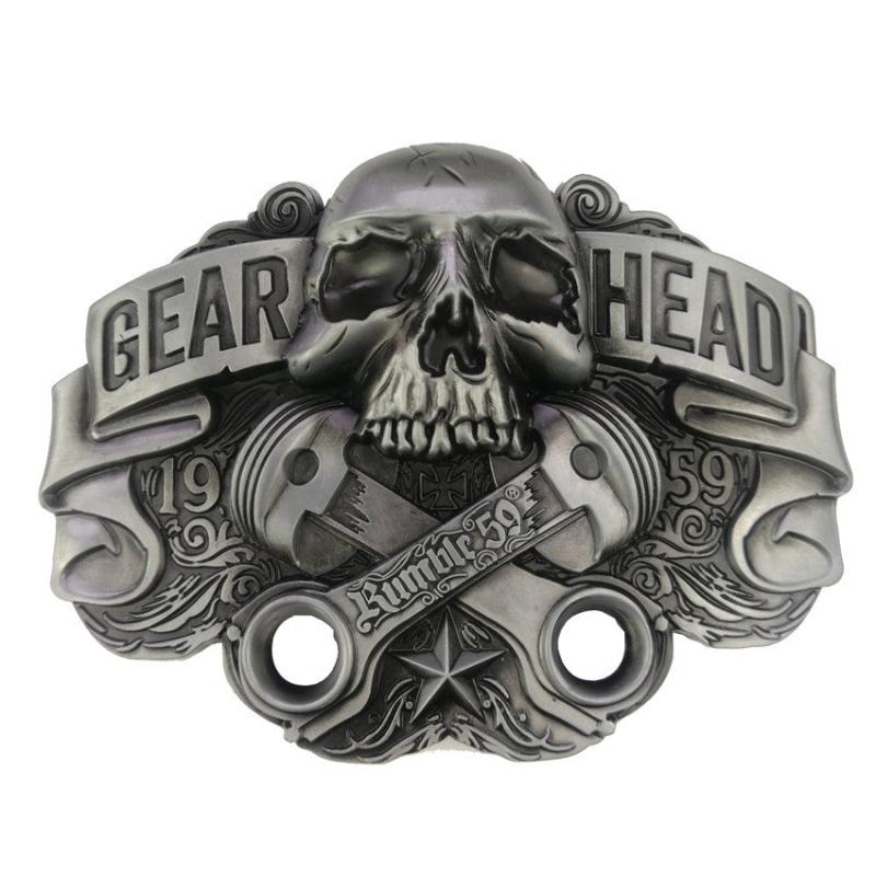 Men's Silver Skull Metal Belt Buckle with Leather Belt